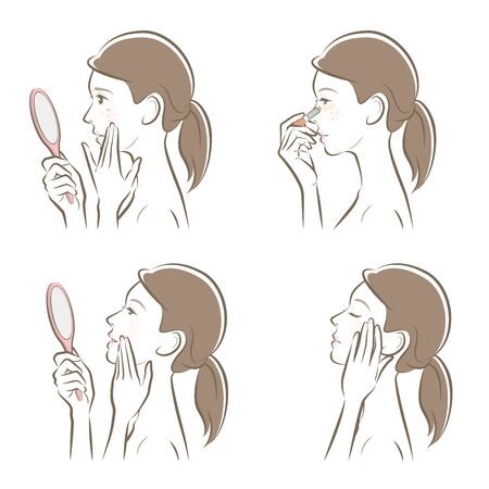 Illustration of a woman doing skin careのイラスト素材