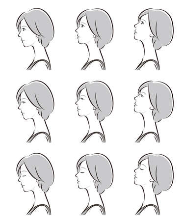 Facial expression illustration of a profile of a womanのイラスト素材