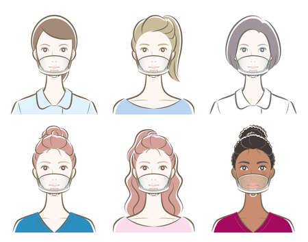 Prevention of virus infection, Mask, Transparent mask, woman,のイラスト素材
