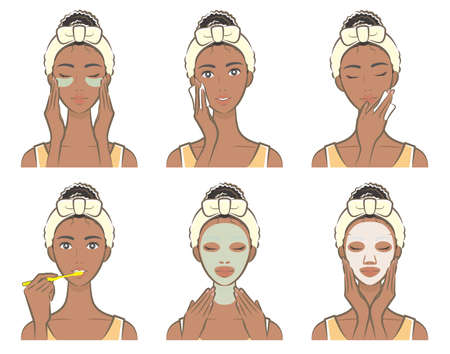 Illustration of a woman doing skin careのイラスト素材