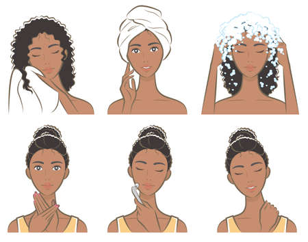 Illustration of a woman doing skin careのイラスト素材