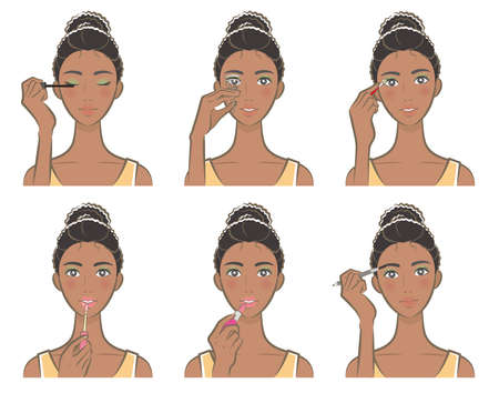 Illustration of a woman doing makeupのイラスト素材