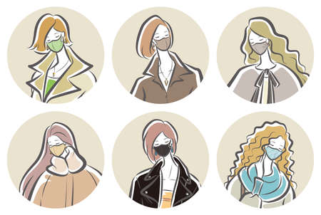The fashion which I attached a mask to. The infection prevention.のイラスト素材