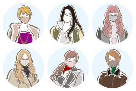 Illustration of a woman wearing a mask. The infection prevention.のイラスト素材