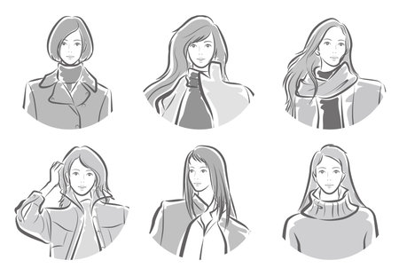 Women's facial expressions and fashion illustrations.のイラスト素材