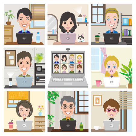 Online conferencing, remote, network, business,のイラスト素材