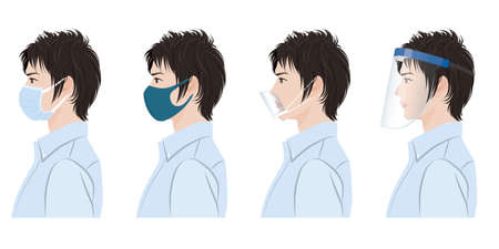 Illustration of a man's profile . Virus infection countermeasures.のイラスト素材