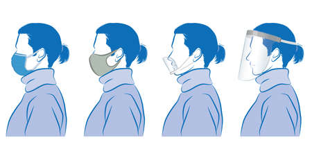 Illustration of a man's profile . Virus infection countermeasures.のイラスト素材
