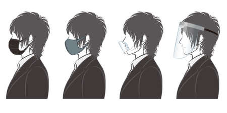 Illustration of a man's profile . Virus infection countermeasures.のイラスト素材