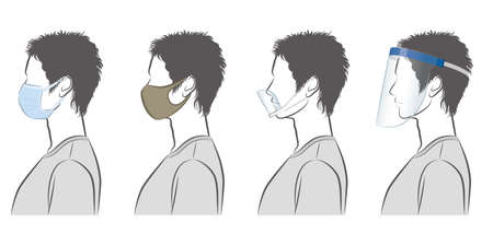 Illustration of a man's profile . Virus infection countermeasures.のイラスト素材