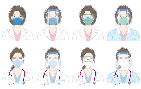 Vector illustration of the doctor. Virus infection countermeasures. Healthcare worker.のイラスト素材