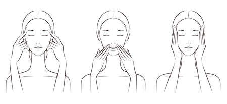 Vector illustration of a woman doing skin careのイラスト素材