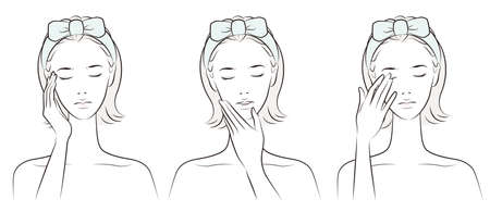 Vector illustration of a woman doing skin careのイラスト素材