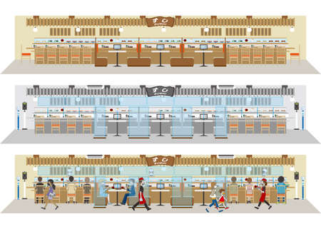 Infection control at restaurants. New style of restaurant.のイラスト素材