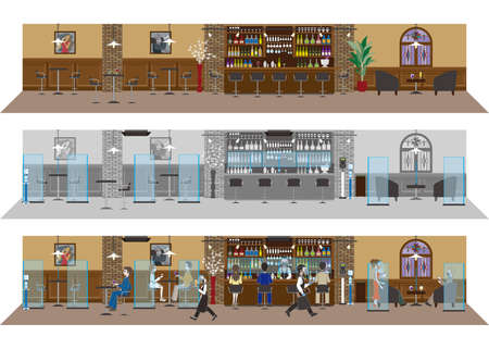 Infection control at restaurants. New style of restaurant.のイラスト素材
