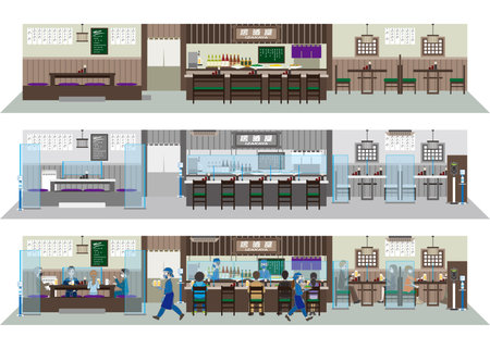 Infection control at restaurants. New style of restaurant.のイラスト素材