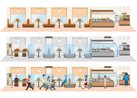 Infection control at restaurants. New style of restaurant.のイラスト素材