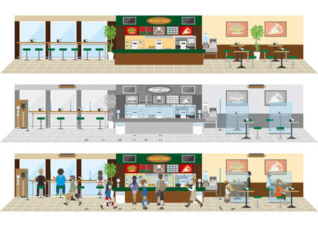 Infection control at restaurants. New style of restaurant.のイラスト素材