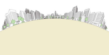 Vector illustration of cityscape. Line drawing illustration.のイラスト素材