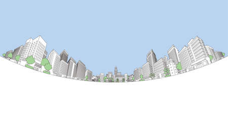 Vector illustration of cityscape. Line drawing illustration.のイラスト素材