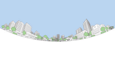 Vector illustration of cityscape. Line drawing illustration.のイラスト素材