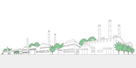 Vector illustration of industrial city. Line drawing illustration.のイラスト素材