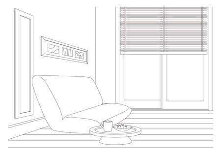 Living room line drawing vector illustration.のイラスト素材