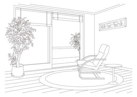 Living room line drawing vector illustration.のイラスト素材