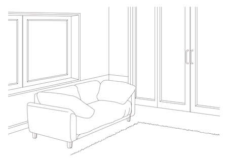 Living room line drawing vector illustration.のイラスト素材