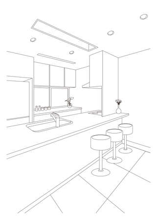 Line drawing vector illustration of the kitchen.のイラスト素材