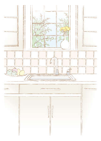 Vector illustration in a kitchen.のイラスト素材