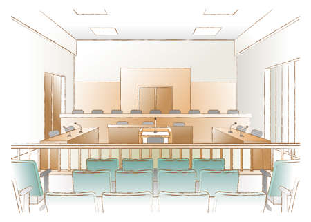 Vector illustration of court room. hold a trial.のイラスト素材