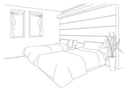 Line drawing vector illustration of the bedroom.のイラスト素材