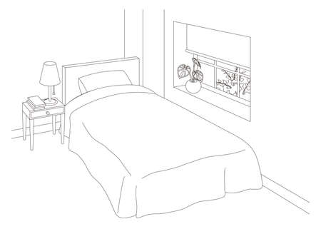 Line drawing vector illustration of the bedroom.のイラスト素材