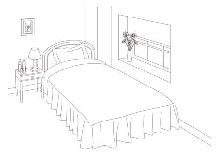 Line drawing vector illustration of the bedroom.のイラスト素材