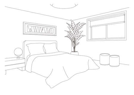 Line drawing vector illustration of the bedroom.のイラスト素材