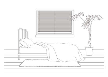 Line drawing vector illustration of the bedroom.のイラスト素材