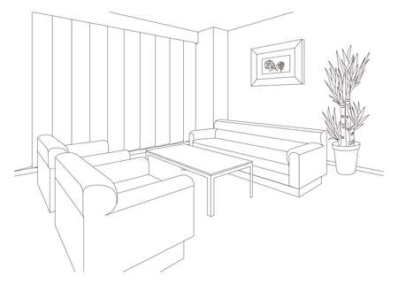 Line drawing vector illustration of the office.のイラスト素材