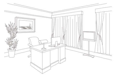 Line drawing vector illustration of the office.のイラスト素材