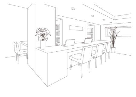 Line drawing vector illustration of the office.のイラスト素材