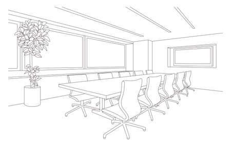 Line drawing vector illustration of the office.のイラスト素材