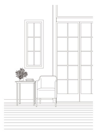 Line drawing vector illustration of the Interior.のイラスト素材