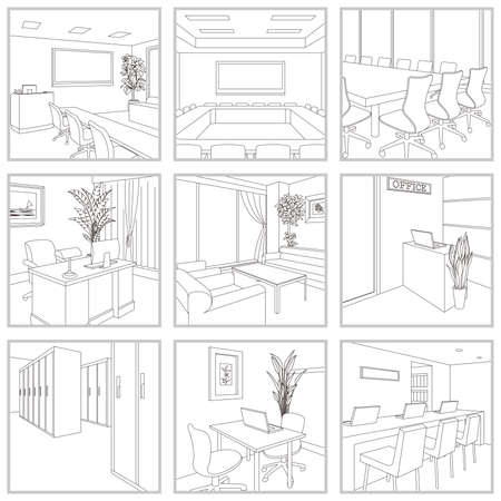 Line drawing vector illustration of the office.のイラスト素材