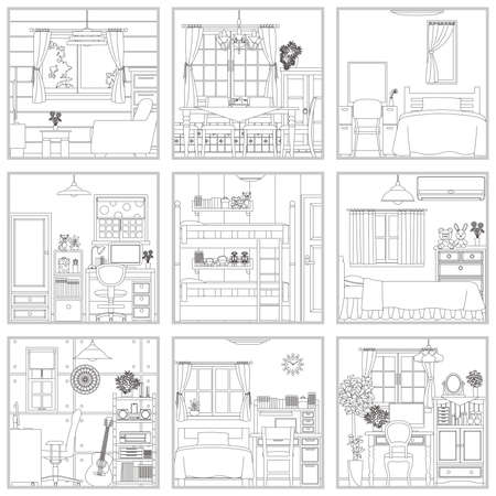 Line drawing vector illustration of the Interior.のイラスト素材