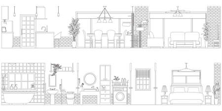 Line drawing vector illustration of the Interior.のイラスト素材