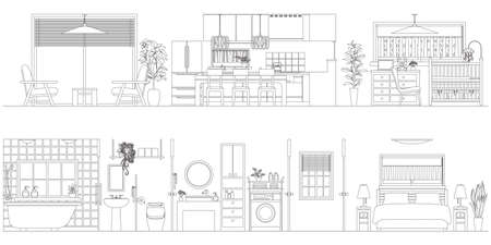 Line drawing vector illustration of the Interior.のイラスト素材