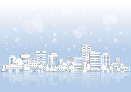 Illustration of snow scene of cityscape.