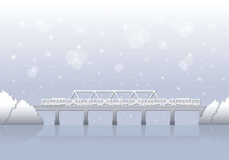 Vector illustration of a train running in the snow.のイラスト素材
