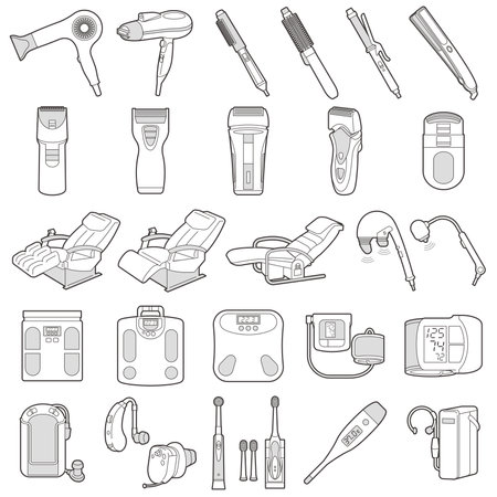 Illustration of various electric appliances. Health-related electrical appliances.のイラスト素材
