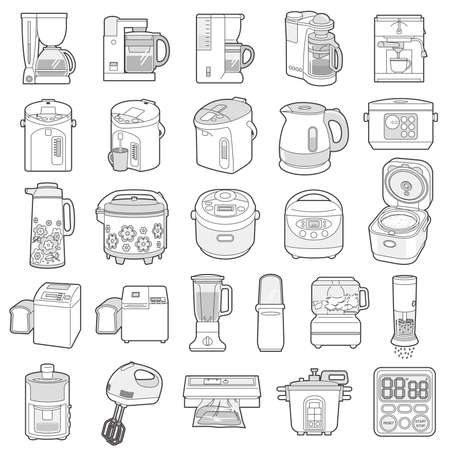 Illustration of various electric appliances. Cookware appliances.のイラスト素材